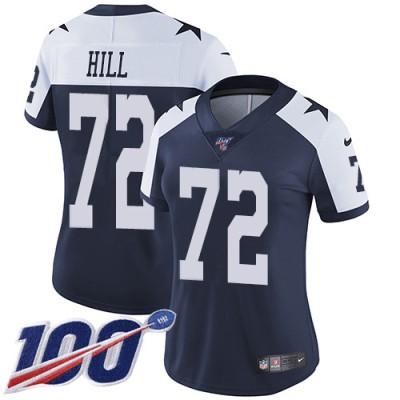 Nike Dallas Cowboys #72 Trysten Hill Navy Blue Thanksgiving Women's Stitched NFL 100th Season Vapor Throwback Limited Jersey